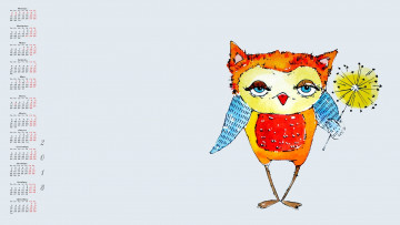 Картинка календари рисованные +векторная+графика 2018 сова цветок взгляд одуванчик