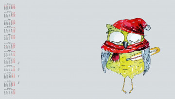 Картинка календари рисованные +векторная+графика 2018 сова градусник шапка шарф