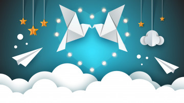 Картинка праздничные день+святого+валентина +сердечки +любовь звезды облака птицы рендеринг