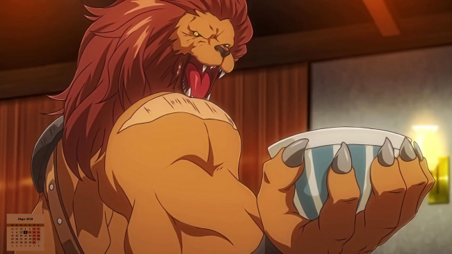 Обои картинки фото календари, аниме, 2018, существо, взгляд, эмоции, миска