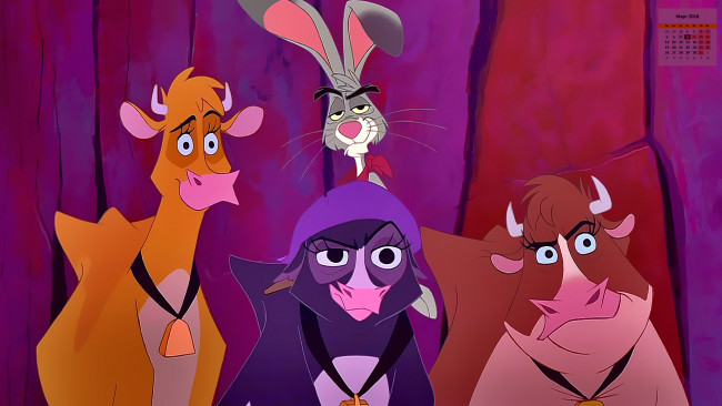 Обои картинки фото календари, кино,  мультфильмы, 2018, корова, кролик, взгляд