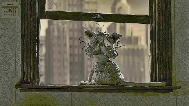 Обои картинки фото календари, кино,  мультфильмы, 2018, кот, окно, взгляд