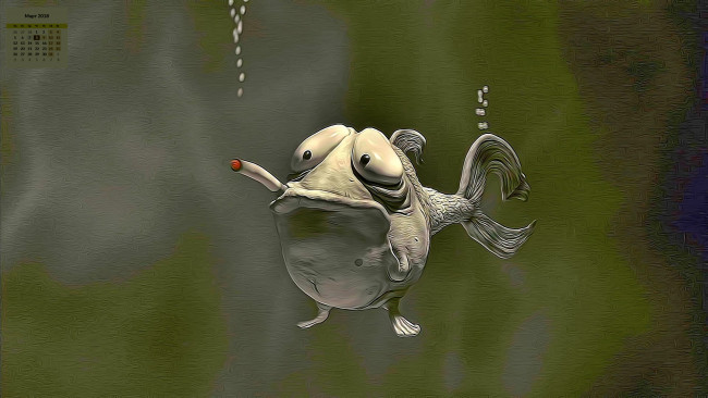 Обои картинки фото календари, кино,  мультфильмы, 2018, взгляд, рыба, сигарета