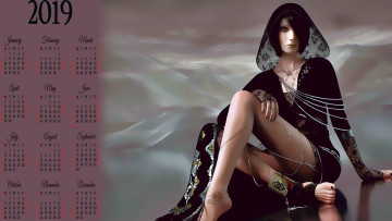 Картинка календари 3д-графика взгляд девушка украшение капюшон