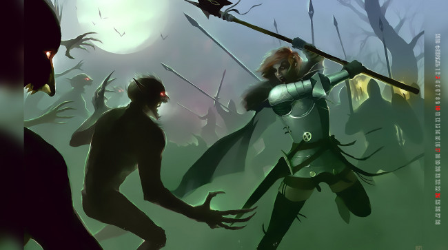 Обои картинки фото календари, фэнтези, девушка, воительница, оружие, существо