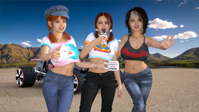 Обои картинки фото 3д графика, люди , people, фон, взгляд, девушки