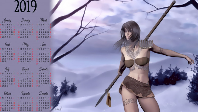 Обои картинки фото календари, фэнтези, девушка, оружие