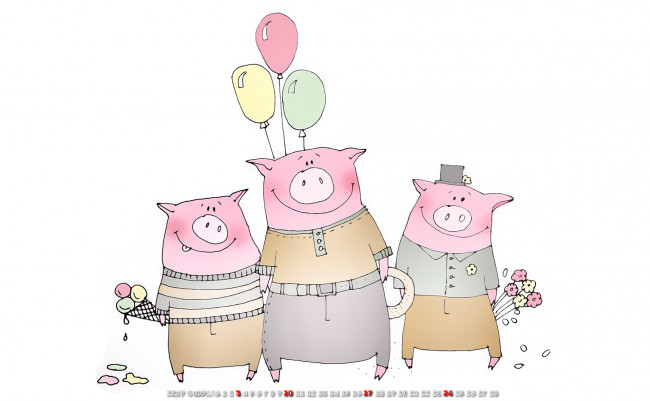 Обои картинки фото календари, рисованные,  векторная графика, мороженое, поросенок, воздушный, шар