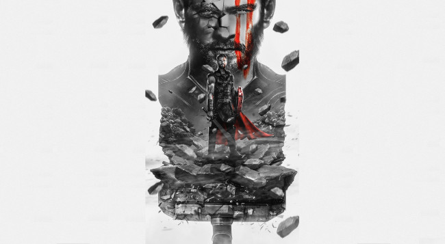 Обои картинки фото рисованное, кино, плащ, осколки, молот, тор