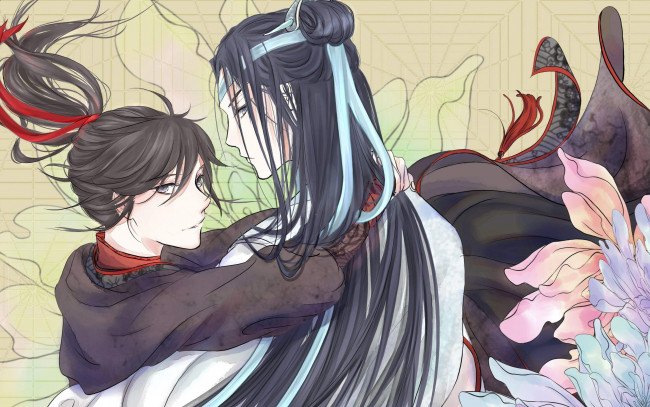 Обои картинки фото аниме, mo dao zu shi, вэй, усянь, лань, ванцзы, цветы