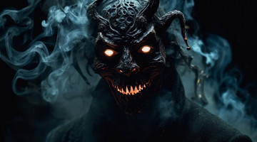 Картинка 3д+графика ужас+ horror нейросети графика нейроарт ai art нейронные сети рисунки нейро искусство нейрографика graphics neuroart neural networks drawings neuro neurography демон рога оскал светящиеся глаза кошмар