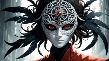 Картинка 3д+графика портрет+ portraits нейросети графика нейроарт ai art нейронные сети рисунки нейро искусство нейрографика graphics neuroart neural networks drawings neuro neurography маска узор лицо перья