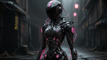 Картинка 3д+графика _science+fiction нейросети графика нейроарт ai art нейронные сети рисунки нейро искусство нейрографика graphics neuroart neural networks drawings neuro neurography робот женщина технологии фантастика город улица провода