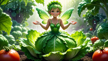 Картинка 3д+графика фантазия+ fantasy нейросети графика нейроарт ai art нейронные сети рисунки нейро искусство нейрографика graphics neuroart neural networks drawings neuro neurography капустная фея крылья помидор капуста капли воды листя