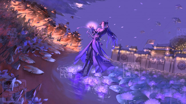 Обои картинки фото аниме, mo dao zu shi, цзян, чэн, свет, огонь, крепости, птицы, лотосы