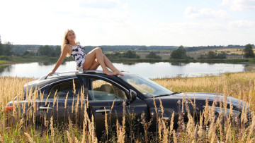 обоя автомобили, -авто с девушками, красивая, девушка