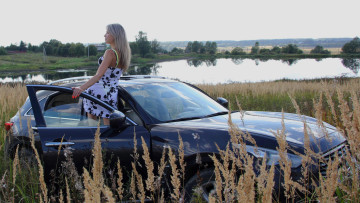 обоя автомобили, -авто с девушками, красивая, девушка