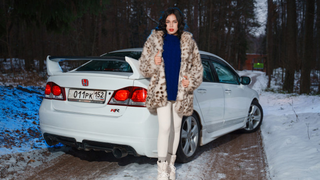 Обои картинки фото автомобили, -авто с девушками, honda, civic