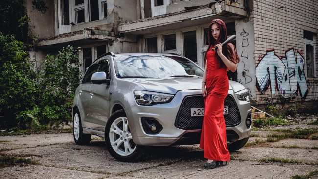 Обои картинки фото автомобили, -авто с девушками, mitsubishi, asx