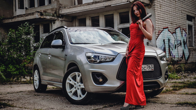 Обои картинки фото автомобили, -авто с девушками, mitsubishi, asx