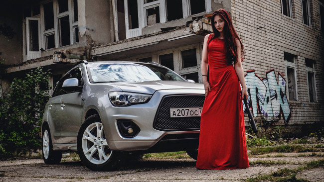 Обои картинки фото автомобили, -авто с девушками, mitsubishi, asx