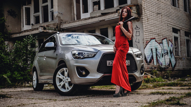 Обои картинки фото автомобили, -авто с девушками, mitsubishi, asx