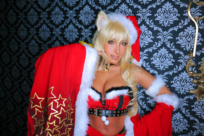 Обои картинки фото девушки, nonsummerjack, образ, костюм, наряд, косплей, ушки, хвост, узор, рукава