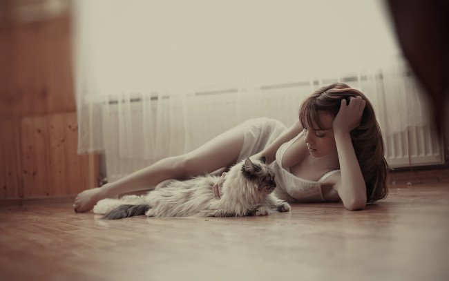 Обои картинки фото _Unsort -НЕ ВЫБИРАТЬ  , девушки, , не, выбирать, кошка