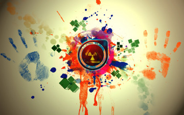 Картинка векторная графика потеки брызги пятна кубики ладони радиация значок отпечатки