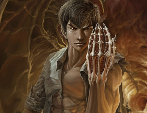 Картинка фэнтези люди дракон крыло парень шатен рука взгляд красавец