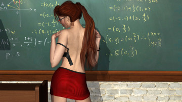 обоя 3д графика, people , люди, очки, доска, учительница