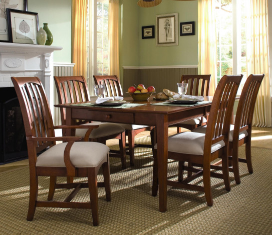 Обои картинки фото интерьер, столовая, стол, стулья, фрукты