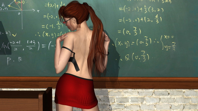 Обои картинки фото 3д графика, people , люди, очки, доска, учительница