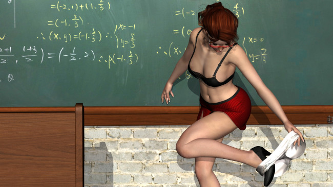 Обои картинки фото 3д графика, people , люди, учительница, доска, очки