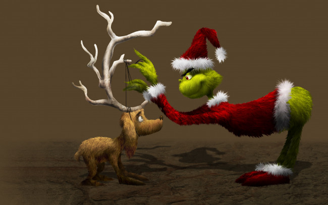 Обои картинки фото гринч — похититель рождества, 3д графика, humor , юмор, олень, новый, год, grinch, гринч