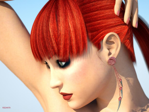 Картинка 3д+графика портрет+ portraits девушка взгляд фон рыжая