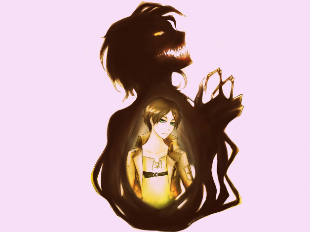 Обои картинки фото аниме, shingeki no kyojin, эрен, атака, титанов