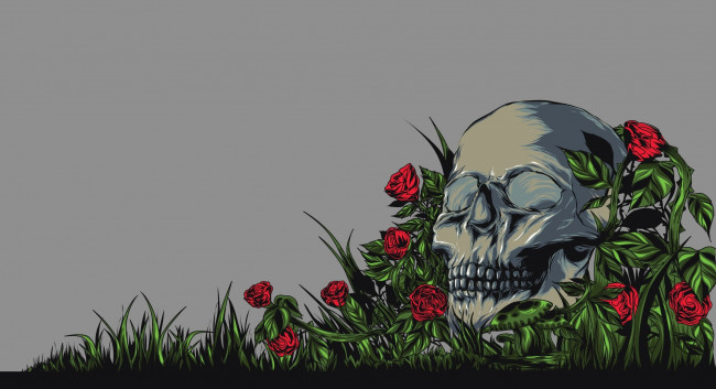 Обои картинки фото рисованное, - другое, череп, цветы