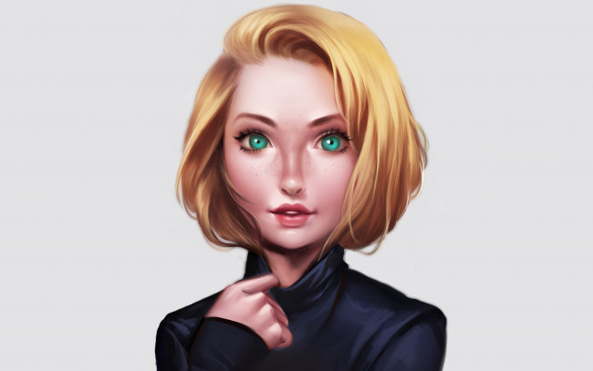 Обои картинки фото девушка, рисованное, люди, светлый, фон, взгляд