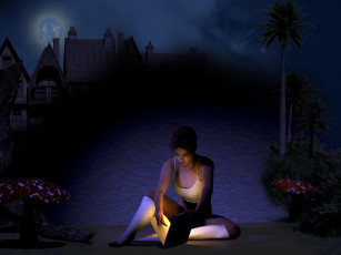 Картинка 3д+графика фантазия+ fantasy гриб книга фон девушка