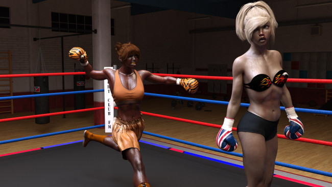Обои картинки фото 3д графика, спорт , sport, ринг, взгляд, девушки, фон, бокс