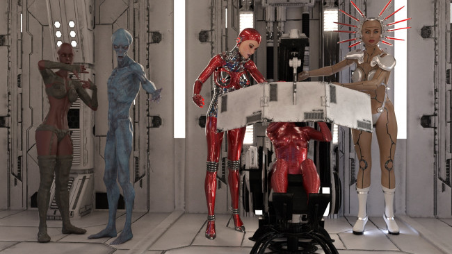 Обои картинки фото 3д графика, существа , creatures, девушки, взгляд, фон