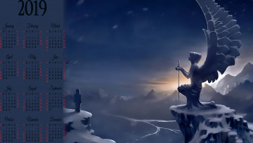 Картинка календари фэнтези статуя крылья гора