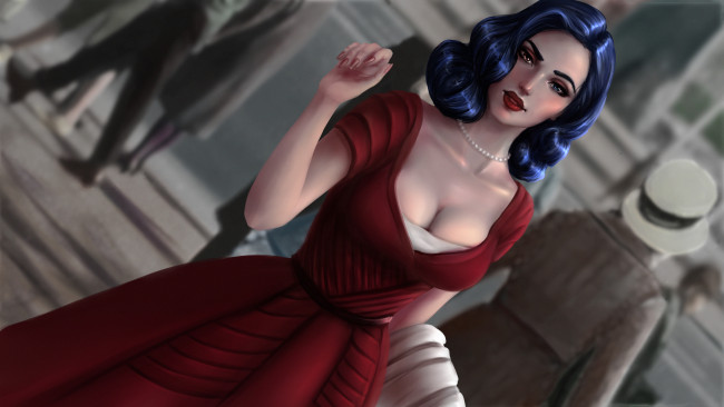 Обои картинки фото фэнтези, девушки, девушка, фон, взгляд, платье