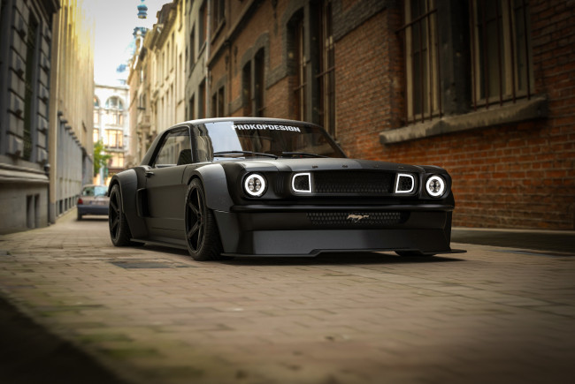 Обои картинки фото ford mustang gt 1965 black horse, автомобили, 3д, ford, mustang, gt, 1965, black, horse