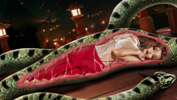 Картинка рисованное комиксы девушка фон змея