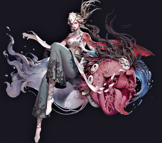 Обои картинки фото фэнтези, девушки, девушка, кисть, маски