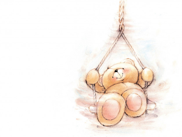 Обои картинки фото рисованное, мишки тэдди, мишка, качели