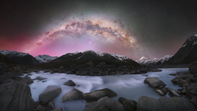 Обои картинки фото milky way, aoraki, mount cook national park, new zealand, природа, горы, milky, way, mount, cook, national, park, new, zealand