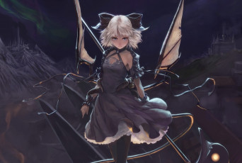 Картинка аниме touhou крылья коса бант ночь девушка mizore akihiro